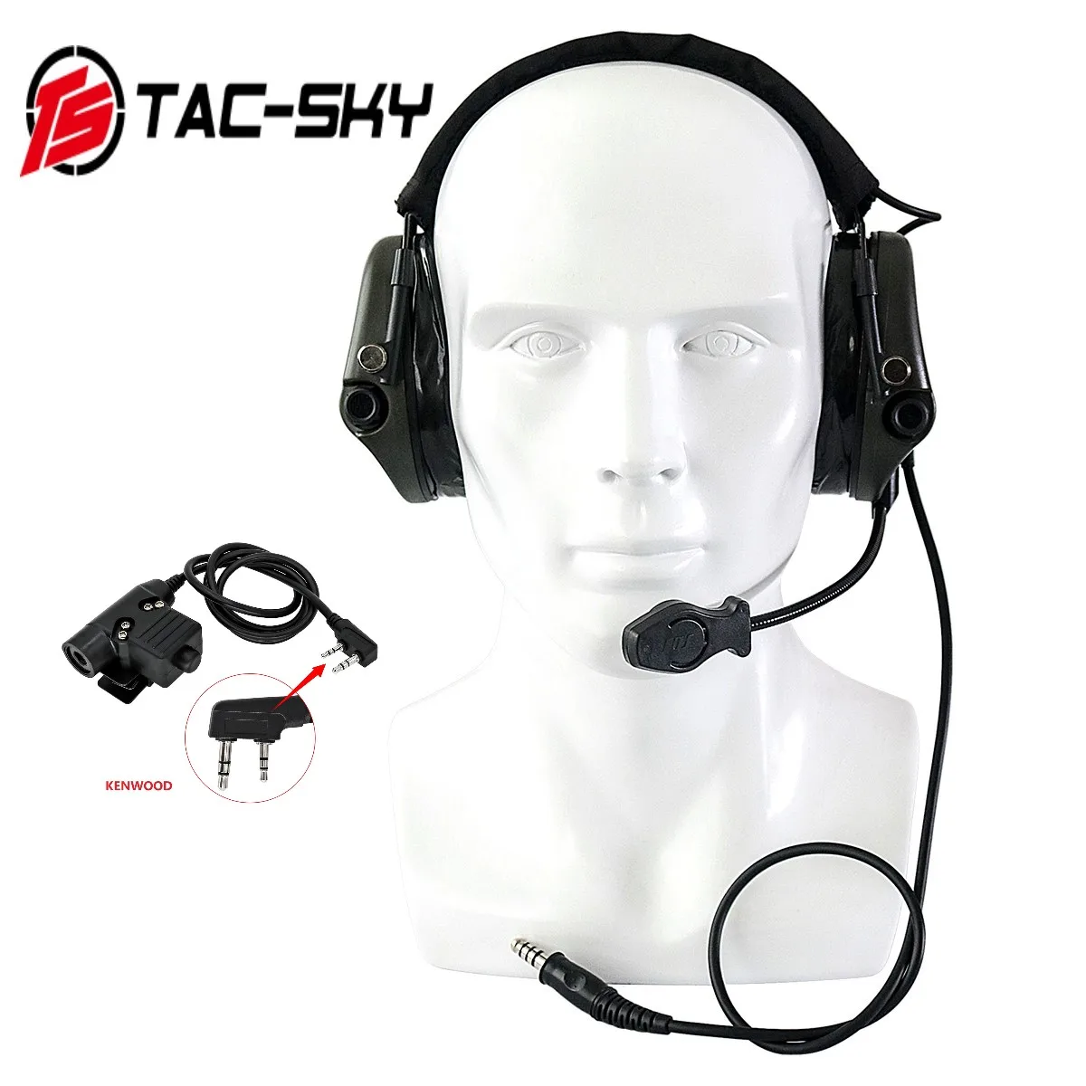 TAC-SKY Tactical Electronic Shooting Earmuffs TEA Hi-Threat Tier 1  With Tactical Earphone Adapter U94 PTT Kenwood Plug