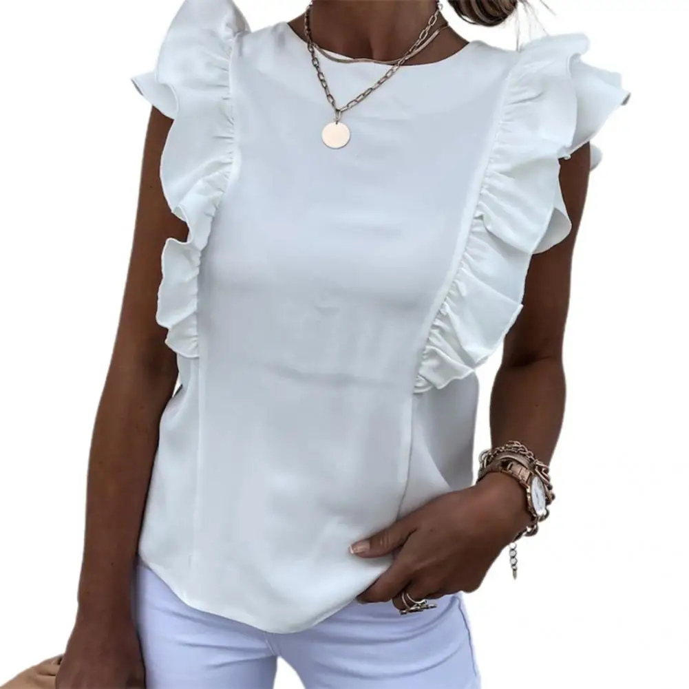

Breathable Fashionable Solid Color Ruffle Sleeveless Blouse Casual Women Blouse Sleeveless for Outdoor