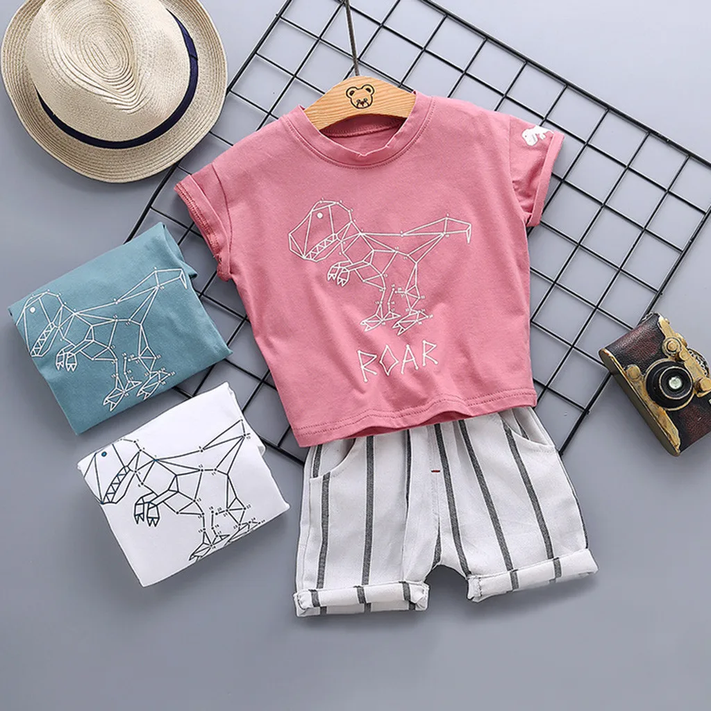 Одежда для маленьких детей мальчиков футболка с динозавром из мультфильма топы