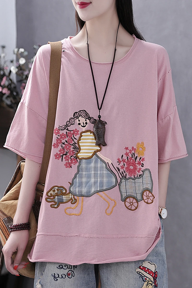 

New summer cartoon girl t shirt tops summer women casual wear tops