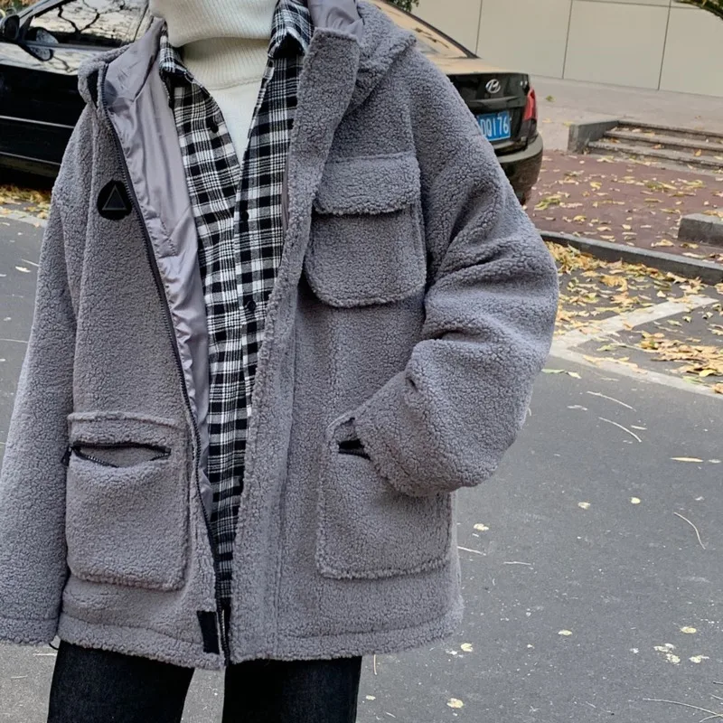 

Men's cotton-padded clothes 2020 Autumn winter new slim solid color lamb wool thickened sweater casual youth men's wear