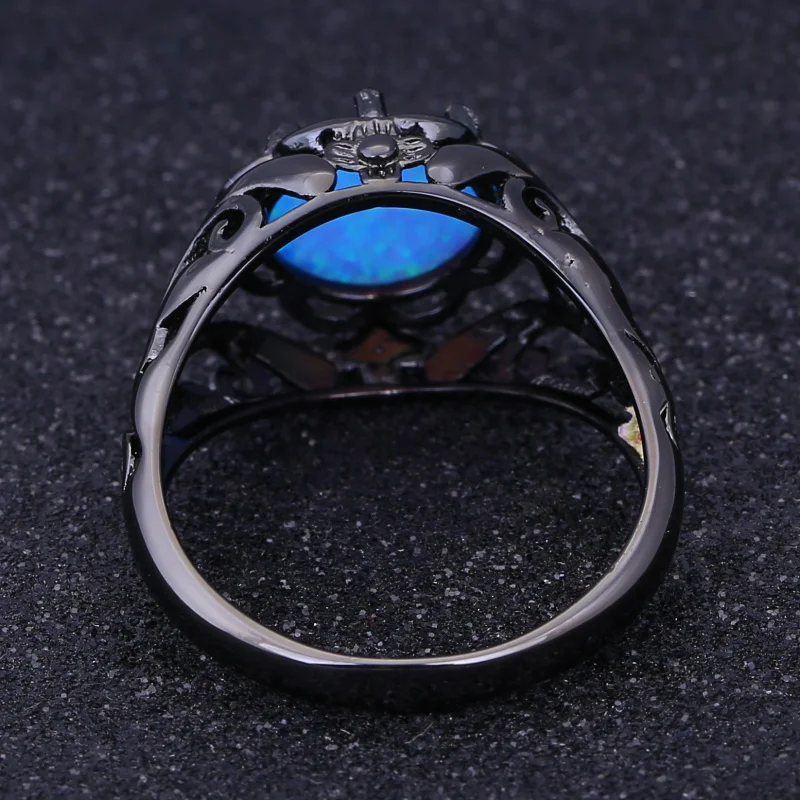 

Fine jewelry Fashion rings for women Round Blue Opal ring Black Gun ring Party jewelry size 5 6 7 8 9 R555