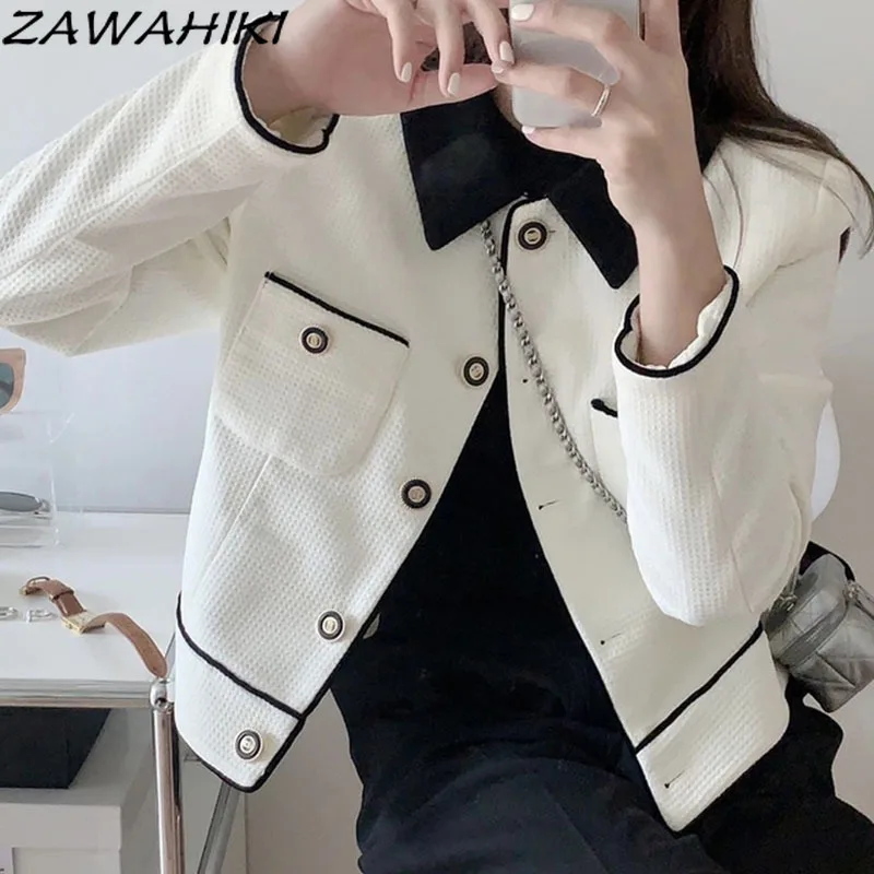 

Осеннее пальто zawhiki, темпераментное, с отложным воротником, контрастных цветов, шикарные пуговицы, свободные карманы, с длинным рукавом