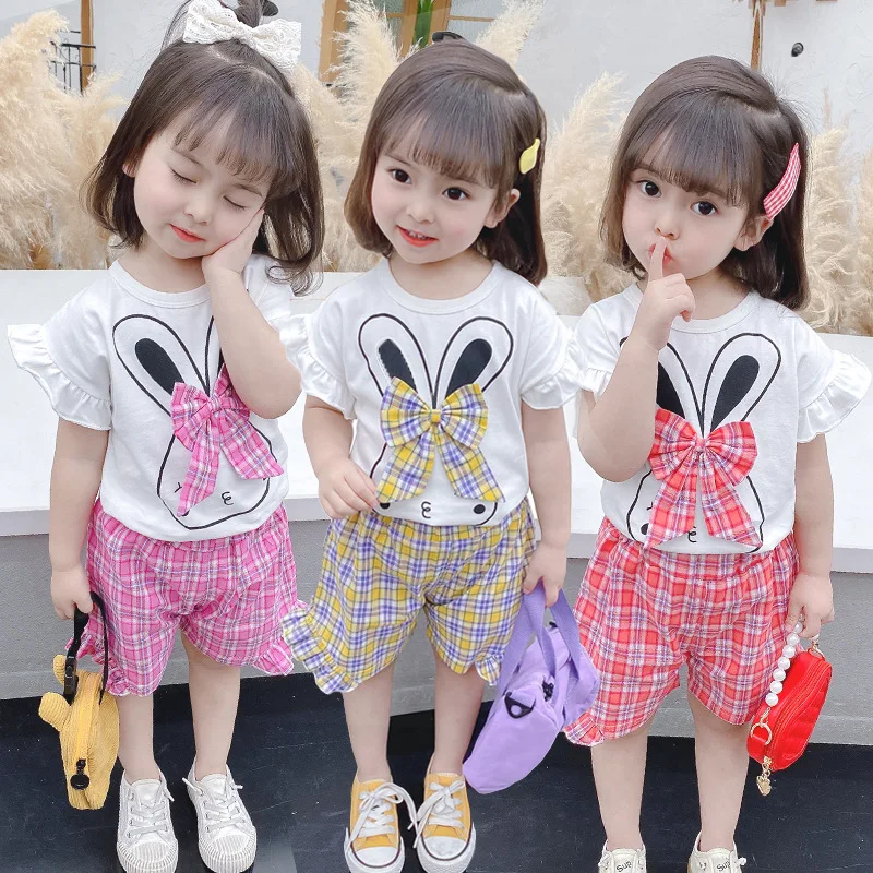 

2 шт./комплект, футболка с бантом и шорты для девочек