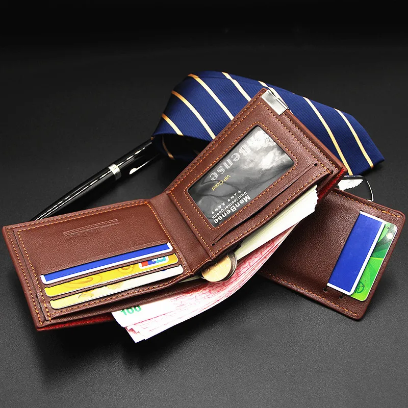 Menbense Men PU Leather Wallet Vintage Coin Purse Credit Card Holder Wallets Short Bifold Purse Mini Clutch Bag For Gifts