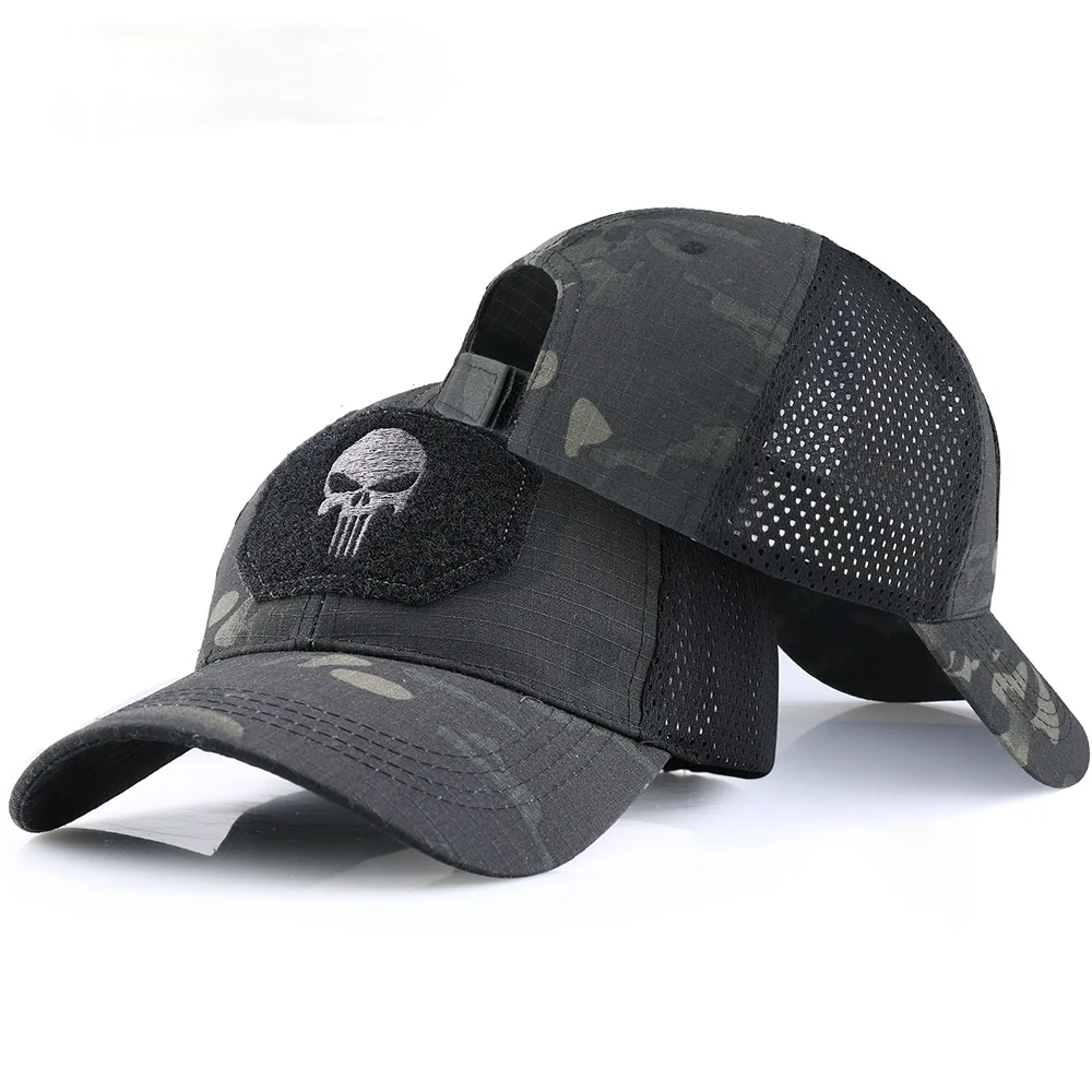 

Skull Tactical Military Airsoft Cap Adjustable Breathable Sun Visor Trucker Hat Mesh Hunting Hiking Baseball Skeleton Snapback