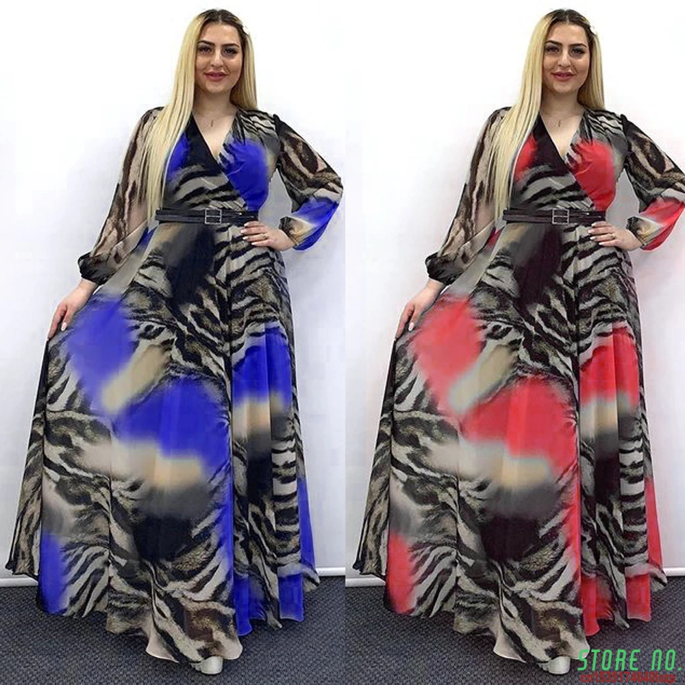 

African Print Chiffon Dresses For Women Long Sleeve Evening Gowns Plus Size Muslim Fashion Abaya 2021 New Party Ankara Attire