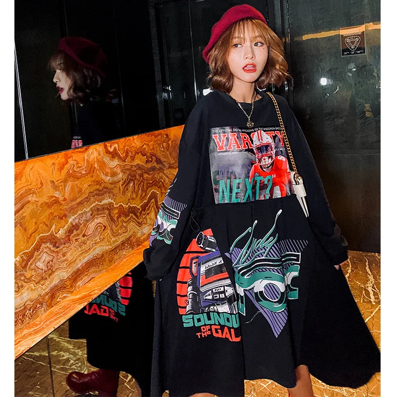 2020 осенние платья с длинным рукавом модные женские мультяшным принтом и