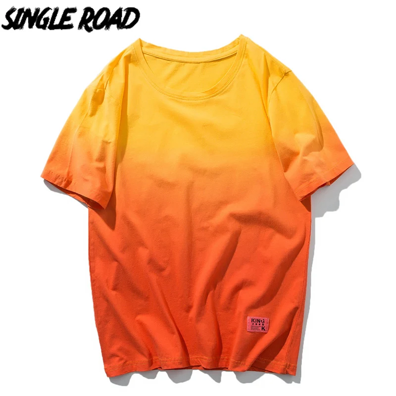 Мужская футболка с желтым градиентом SingleRoad уличная в японском стиле Харадзюку