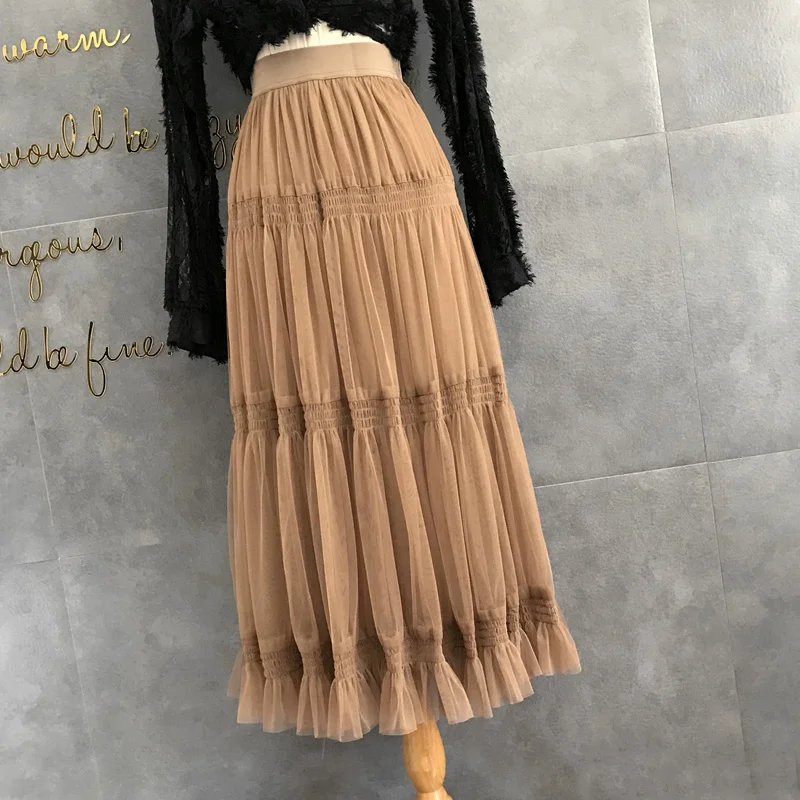 

bitter fleabane bitter fleabane a word in multi-layer fairy black female qiu dong elastic waist skirt work joker skirts