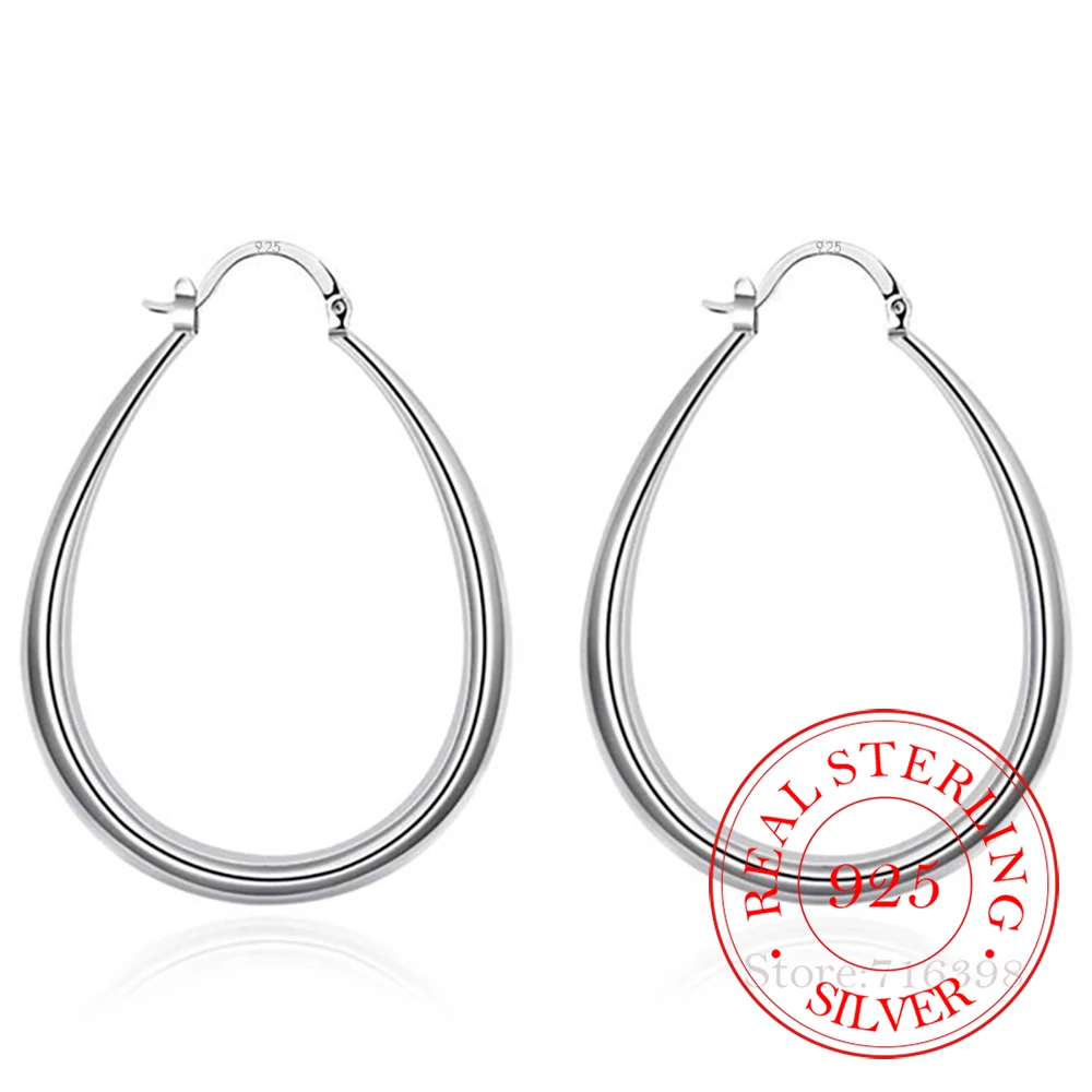 

41MM 925 Sterling Silver Smooth Circle Big Hoop Earrings For Women Lady Charm High Quality Wedding Party Jewelry Gift/kjfkaf