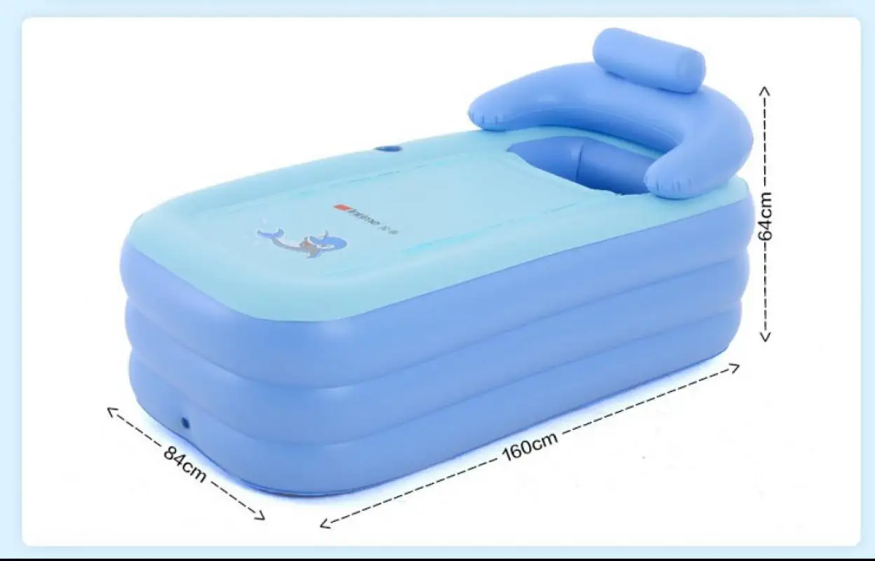 

PVC Blue Large Size Inflatable Bathtub SPA Bath Barrel Folding Portable For Adults With Cover Cushion Household Inflatable Tub