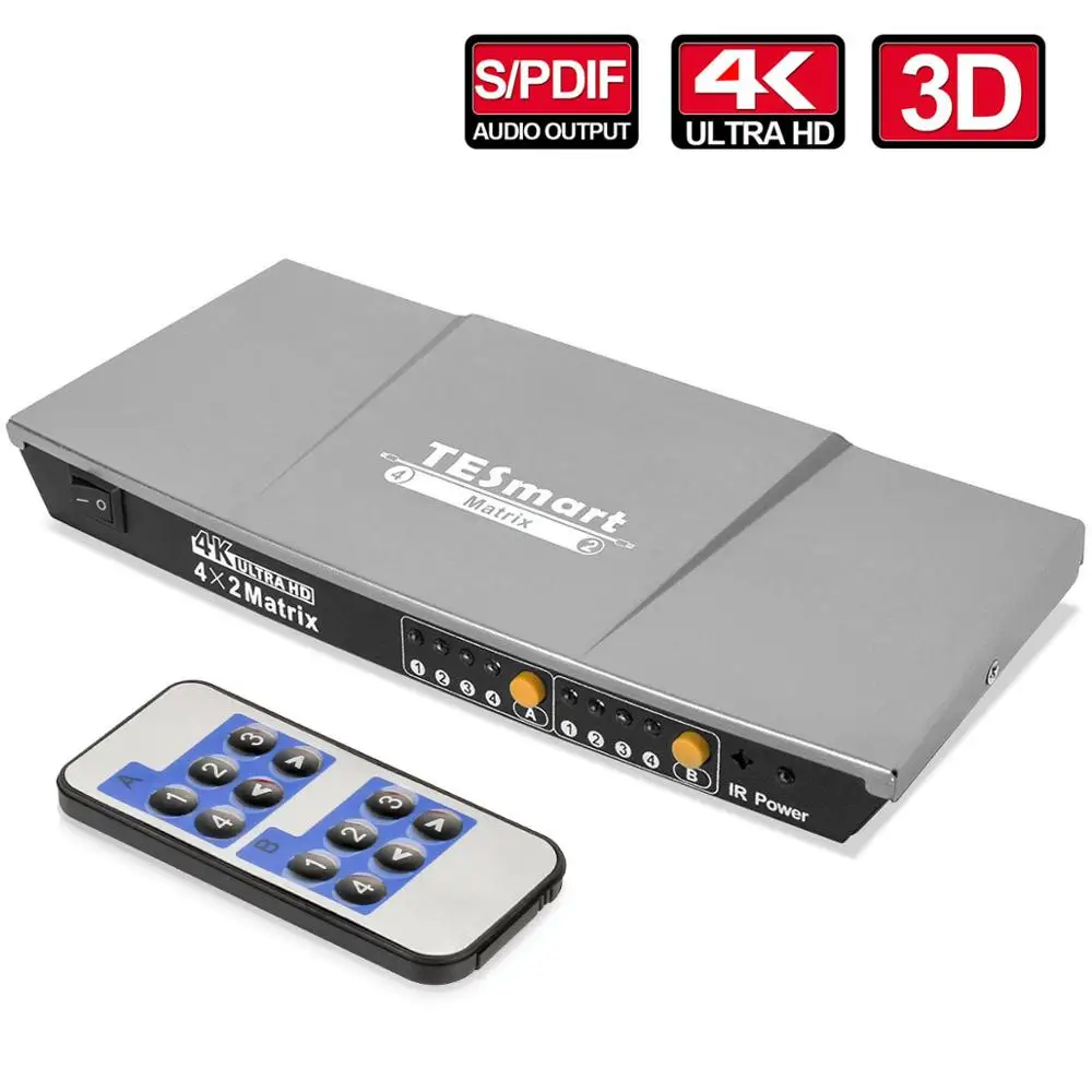 TESmart 4x2 HDMI матрица Высокое качество 1080P 2K 4K 3D переключатель сплиттер с аналоговым