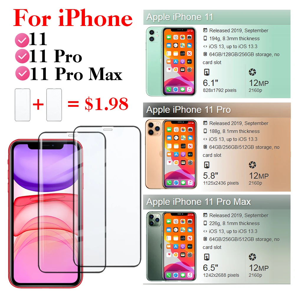 2 шт. Защитное стекло для Apple iPhone 11/12/13 Pro Max | Мобильные телефоны и аксессуары