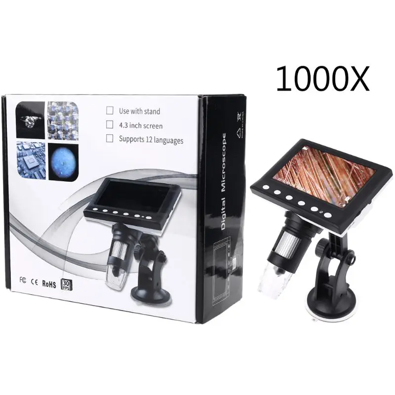 

1000X Digital Microscope Electronic Video Microscopes 4.3 Inch LCD Soldering USB Microscope Phone Repair Magnifier Stand