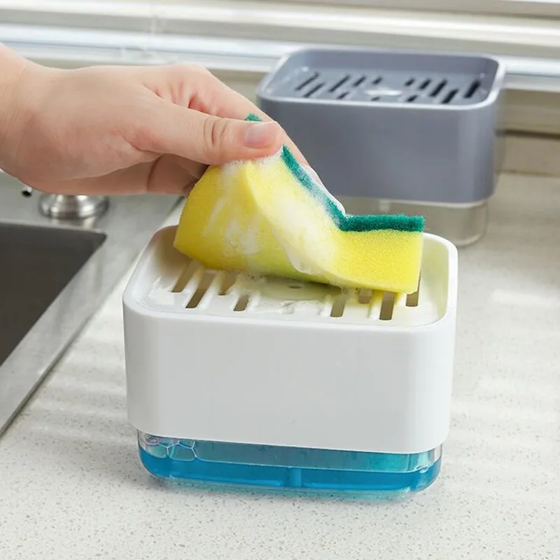 

Soap Pump Dispenser with Sponge Holder Liquid Dispenser Container Hand Pressure Organizer Soap Kitchen Cleaning Tool