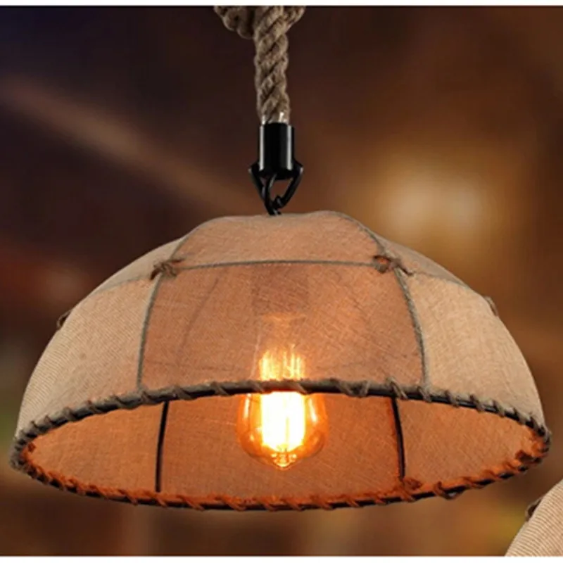 Подвесной светильник в стиле ретро из пеньковой веревки льняной абажур сельском