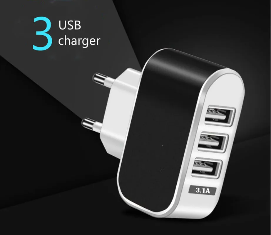 Настенное зарядное устройство с 3 портами USB и европейской вилкой | Электроника
