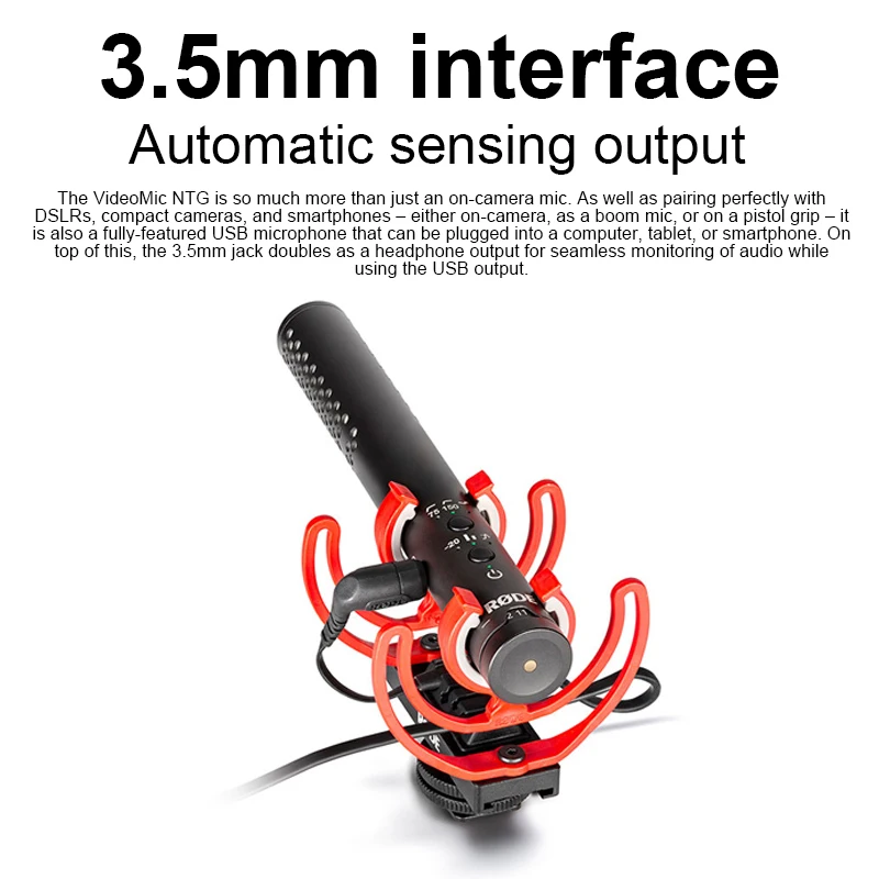 Микрофон Rode VideoMic NTG для записи интервью 3 5 мм смартфонов Canon Nikon Sony DSLR iPhone IOS