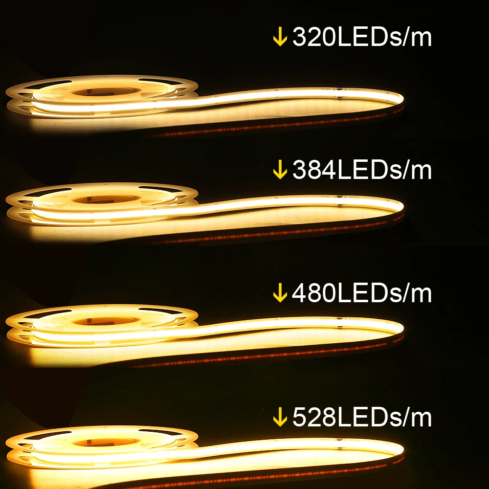 IP67 Waterproof COB LED Strip Light 320 384 528 LEDs 12V 24V High Density Flexible Lights Ra90 9 Colors Tape 5m/lot | Лампы и