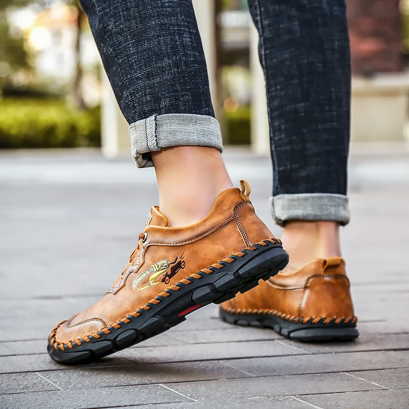 Лоферы мужские из натуральной кожи мягкие повседневные дышащие Прошитые вручную