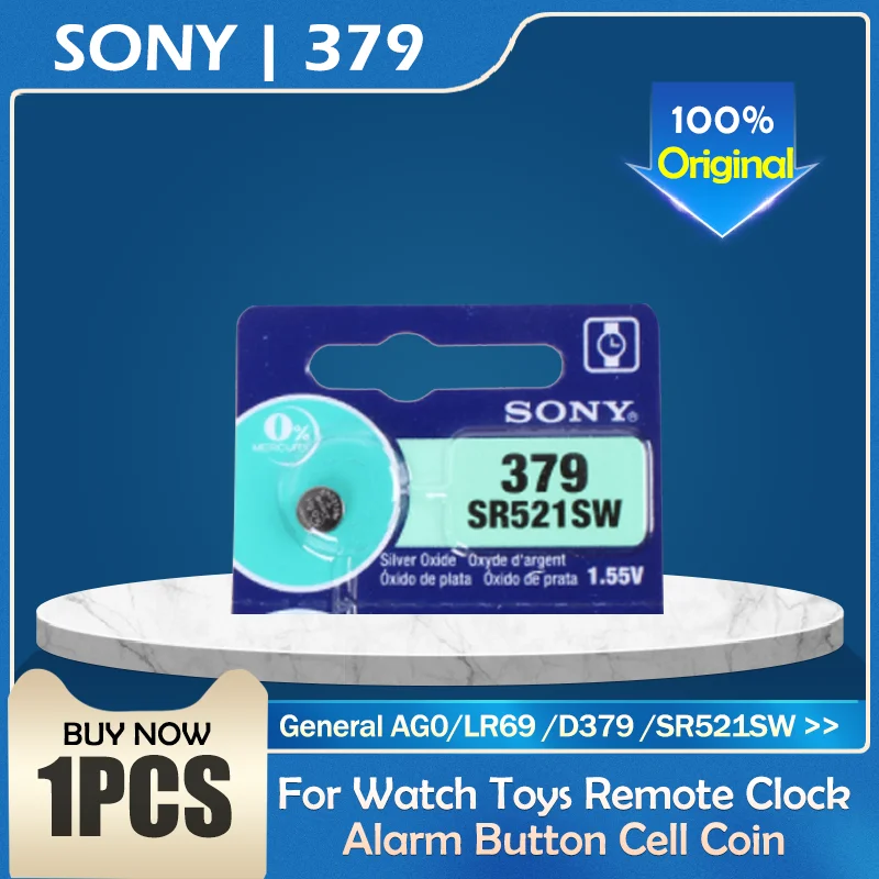 1 шт. Sony 100% оригинал 379 SR521SW SR63 D379 V379 AG0 оксид серебра часы батарея Кнопочная монета