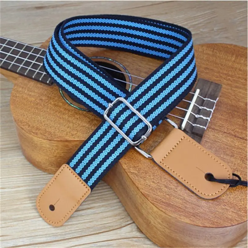 

Adjustable Guitar Cotton Strap Hawaii Ukulele Shoulder Strap Stripe PU Belt