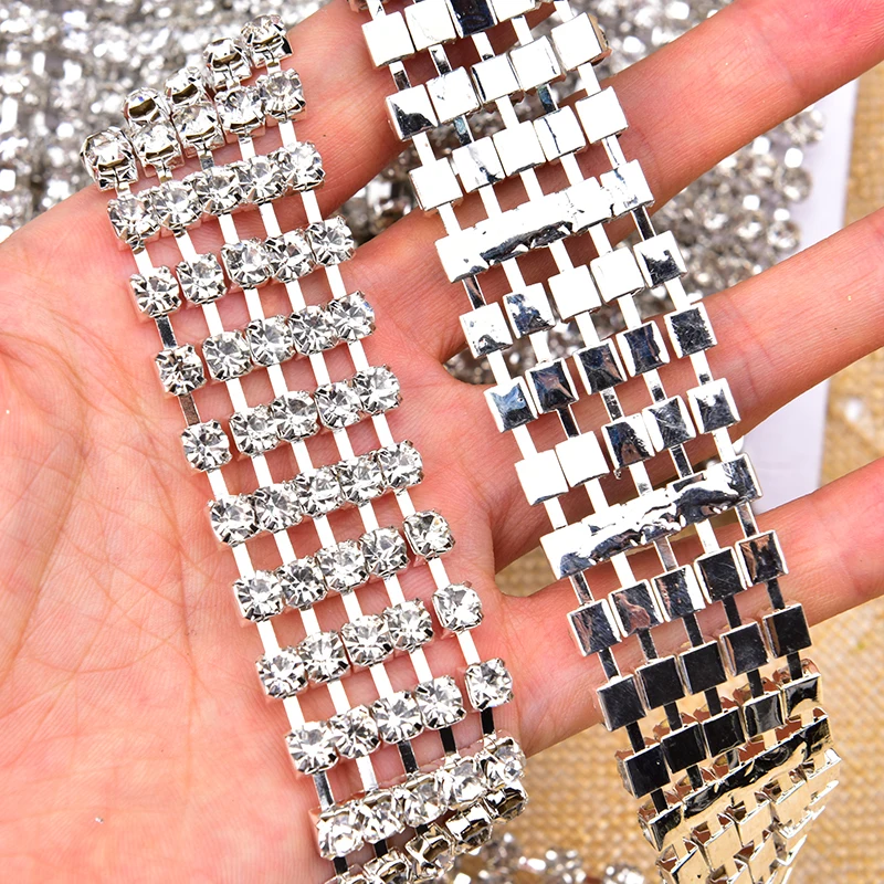 1yard/lot 5rows Rhinestone Trim SS20 Silver Gold Color Stone Crystal Banding Wedding Decoration Strass Chain DIY Accessories