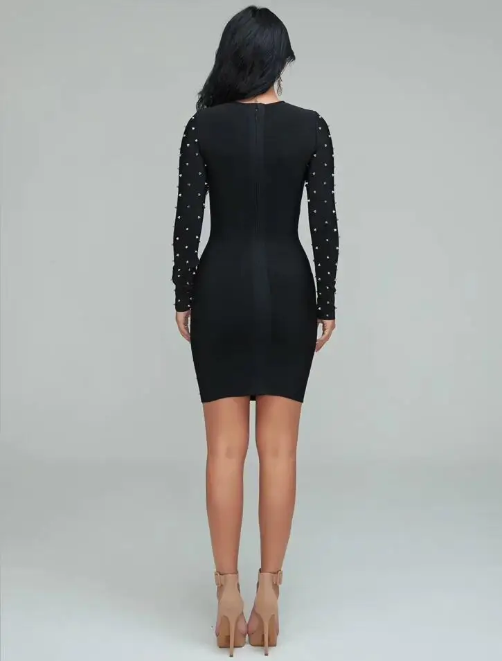 Женское платье с длинным рукавом зимнее черное из вискозы заклепками 2019|Женские