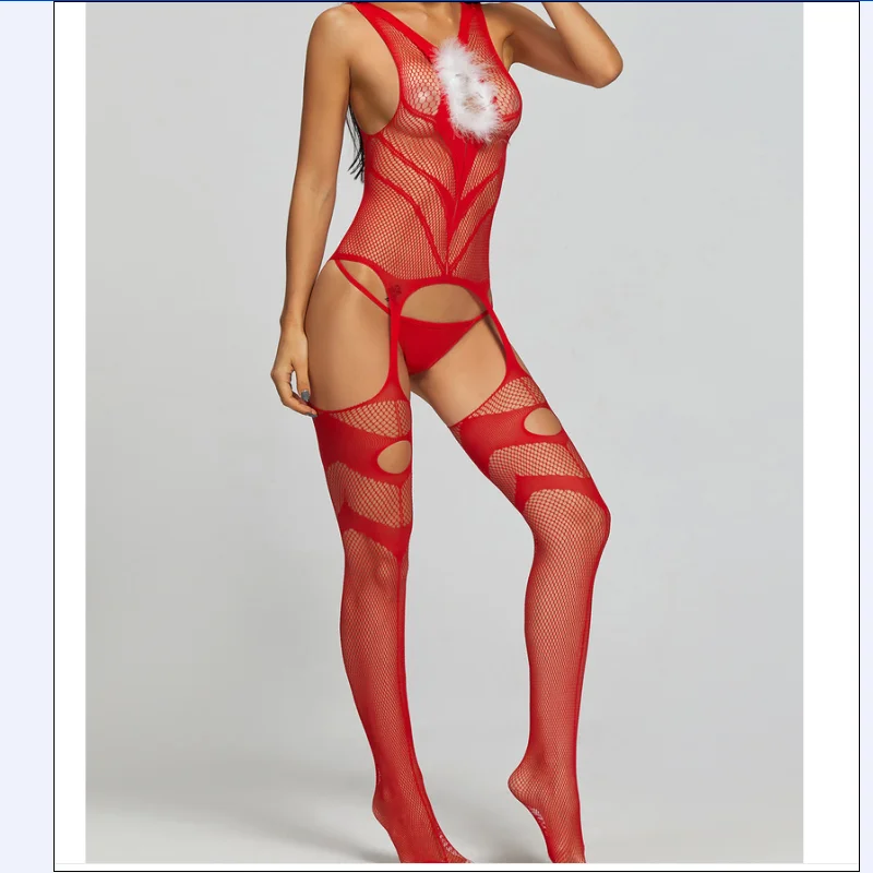 Сексуальные красные стринги для девушек прозрачные цельные чулки в сеточку