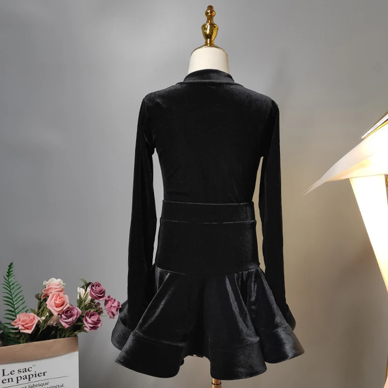 

Black Velvet Latin Dance Dress Girls Samba Cha Cha Salsa Dance Costume Latin Competition Wear Kids Latin Dance Clothes BL5320