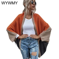 wywmy cardigan sweater woman open stitch patcwork batwing sleeve loose cardigans sping autumn streetwear elegant women sweater
