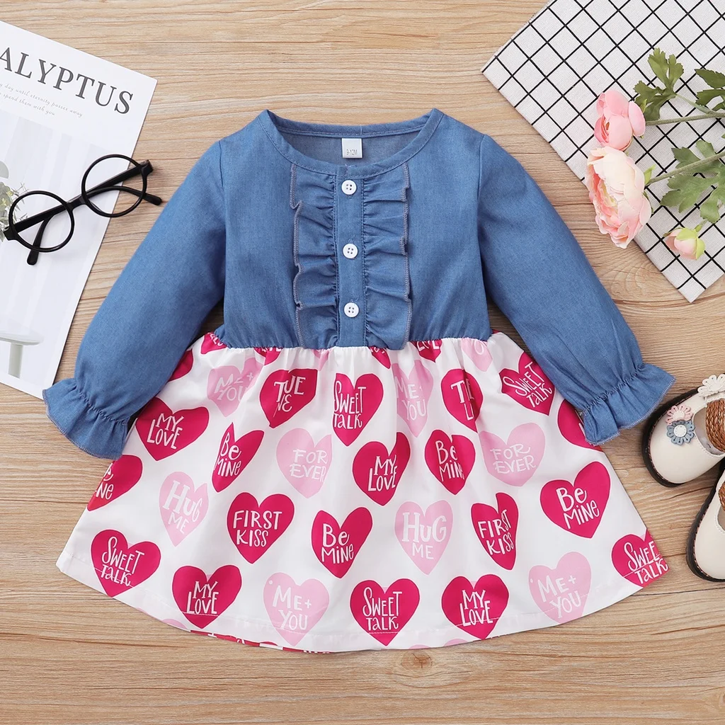 

Toddler Baby Dress Clothing Long Sleeves Printed Denim Dresses Infant Girl Princess Skirt Dress Baby Girl Outfits