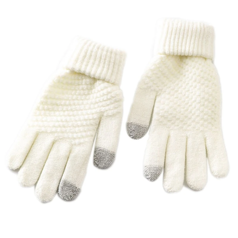 

Unisex Winter Knitted Touch Screen Gloves Solid Color Thick Plush Lined Mittens 50PF