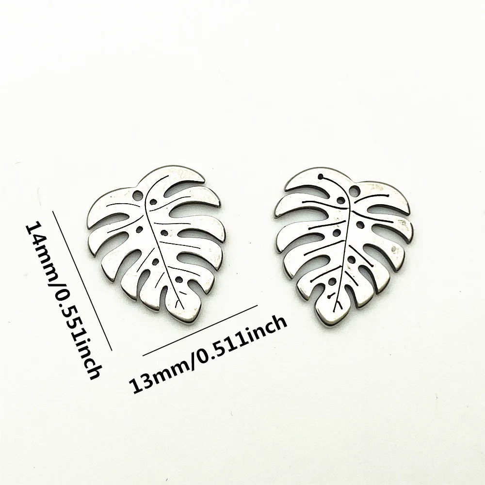

6PCS 13*14mm 100% Stainless Steel Leave Jewelry Diy Making Handmade Double Pattern Leaves Charm Pendant