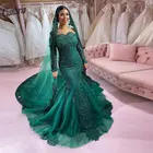 Зеленое Длинное Свадебное платье с открытыми плечами юбка-годе женское свадебное платье с бисером и длинным рукавом es