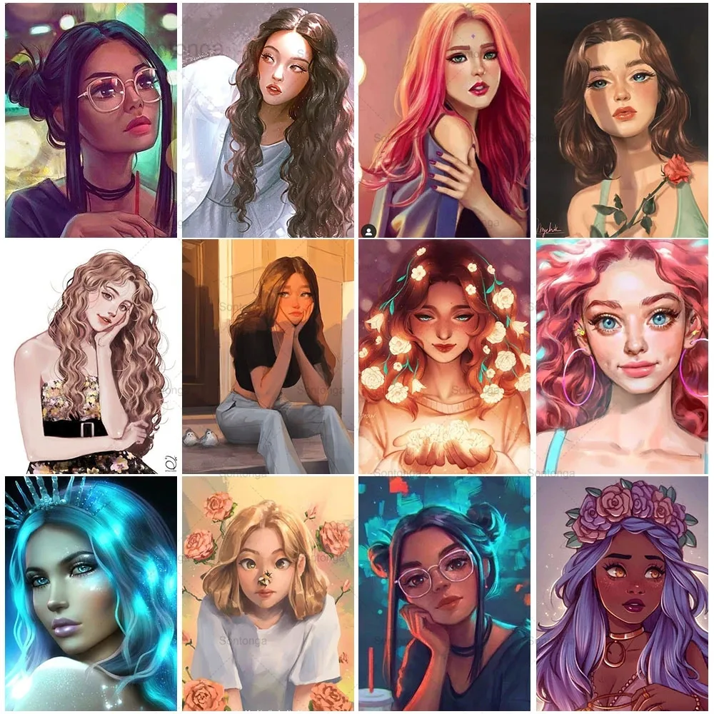 

Sontonga 5D Diy Diamond Painting Cartoon Girl Portrait Full Round Diamond Embroidery Mosaic Kit Hd Quality Handmade Product
