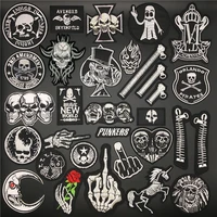 skull patches for clothing punk biker embroidered badges iron on stripes appliques jacket jeans clothes stickers diy decorative