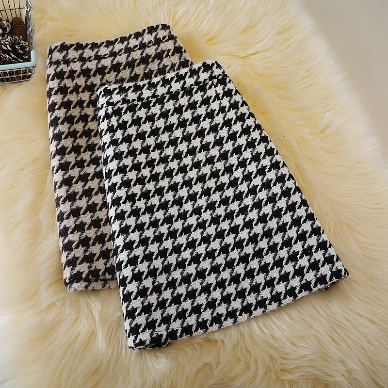 Новая шерстяная юбка с высокой талией из твида женская короткая универсальная