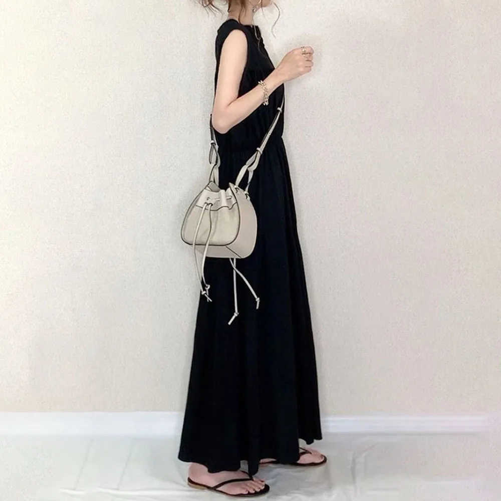 

Ladies Black Pleated Dress Female 2020 Fall Japanese New V-neck Super Fairy Fight Receiving Waist Slim Long Dresses Sleeveless