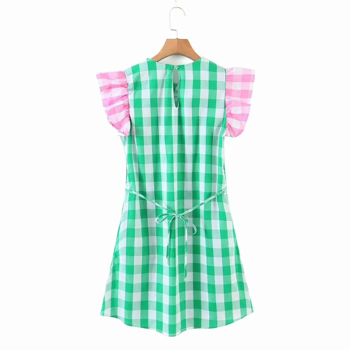 

Women Fashion Plaid Mini Dress 2021 Casual Drawstring Butterfly Sleeve Party Vestido Elegant Short Sleeve Girl Sweet Outfits