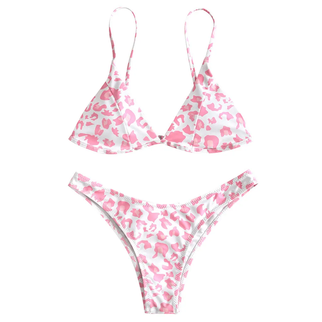 

Women Pink Leopard Bikini Set Push-up Padded Bra Beach Swimsuit Beachwear 2 Piece Set Swimwear Sexy Bikini Micro Biquíni