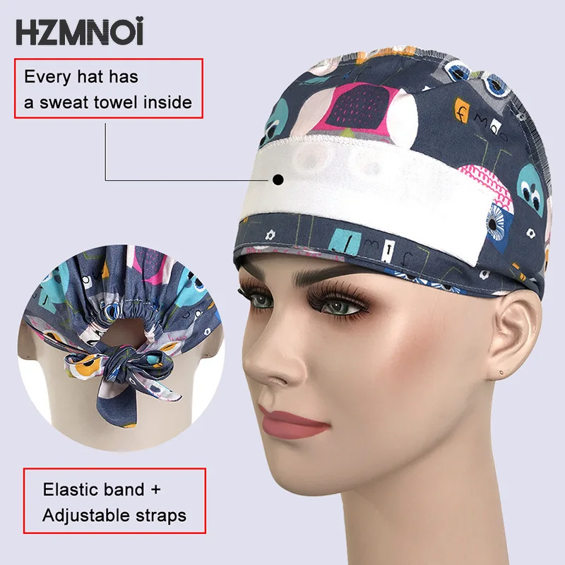 

2021 New Cartoon Printed Female Nurse Cap Doctor Surgery Cap Surgeon Cap Beauty Salon Laboratory Scrub Cap Dentist Work Cap