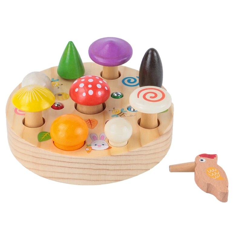 

Colorful Kids Magnetic Pull Mushroom Bird Catch Worm Home Puzzle Game Early BX0D