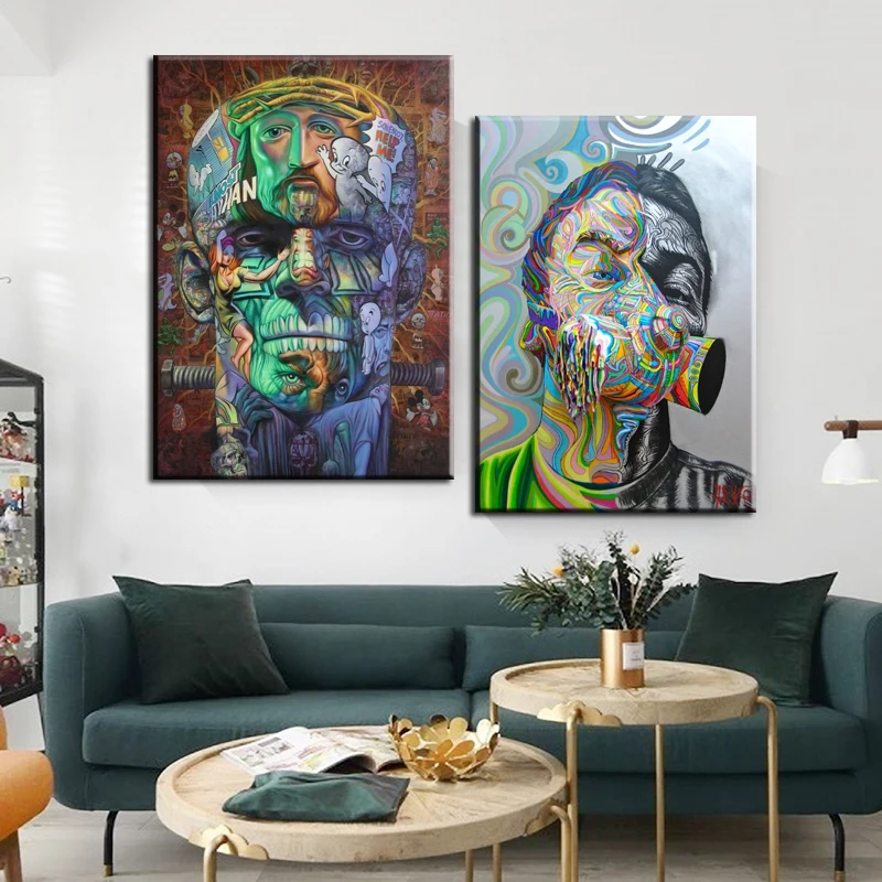 

Abstract Graffiti Art Figure Brain Canvas Painting Cuadros Wall Art Poster Prints Wall Picture for Living Room Home Wall Decor