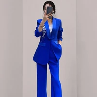 elegant womens white professional pant suits autumn fashion office beaded blazers jackets solid two piece set female outfit