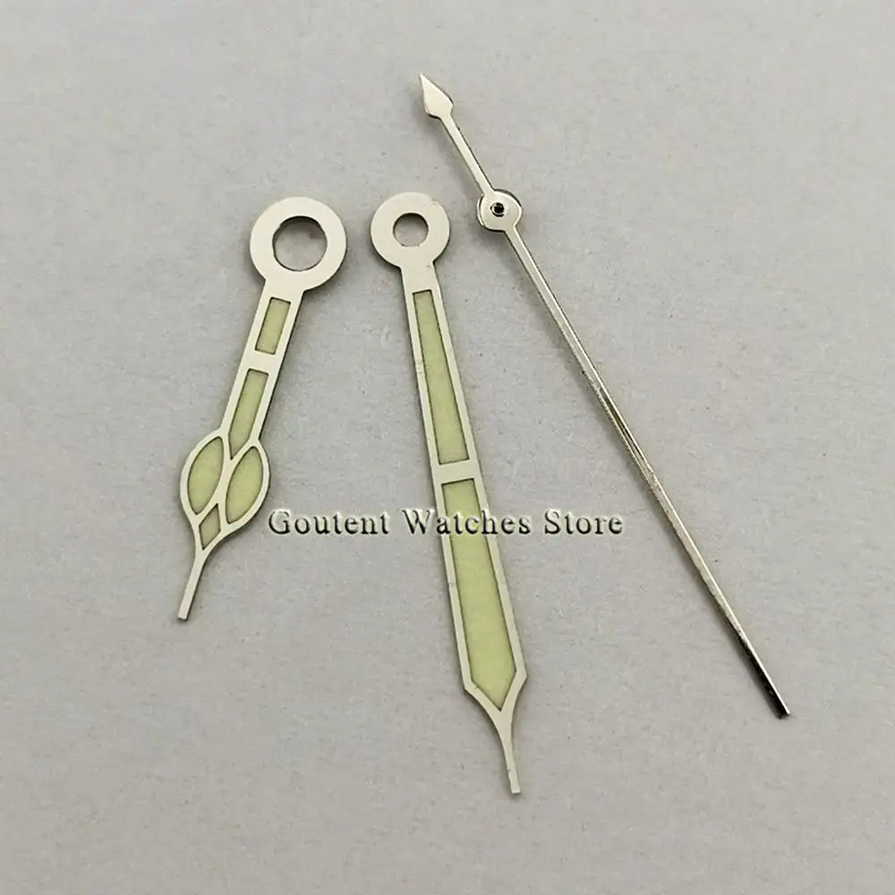 

Серебристо-зеленые светящиеся часы Goutent, стрелки для часов Miyota 8215, 8205, 821A, Mingzhu DG2813, 3804, часы Seagull 1612, движение