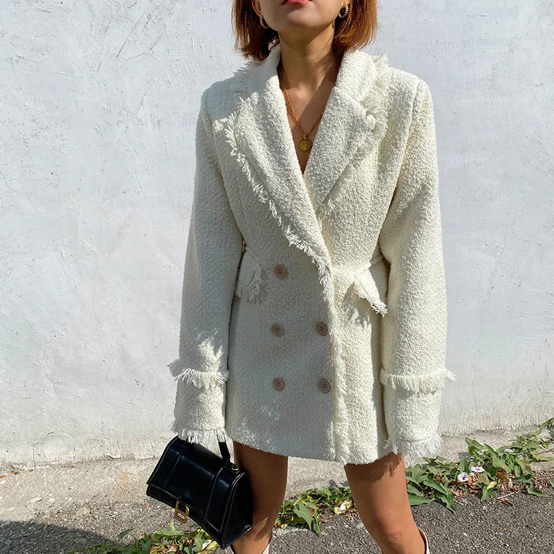 

2020 Real Long Jaqueta Feminina Blazer Mujer Vadim Women's Suit 2020 Spring New Style Fringed Edging Loose Shoulder Pad Coat