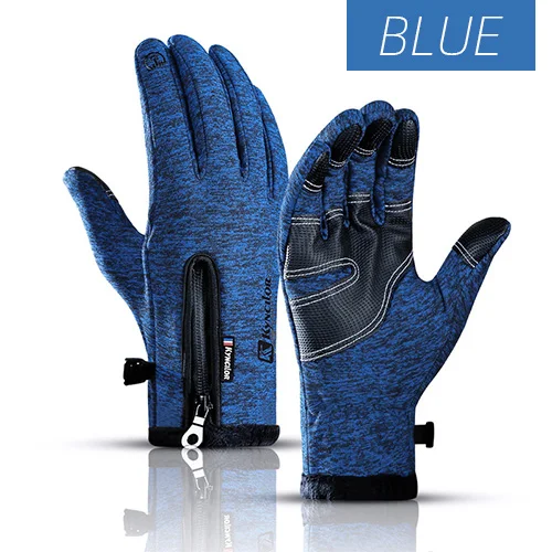 Blue Gloves Victgoal перчатки Сенсорный экран Термальность ветрозащитные велосипедные перчатки полный палец зимние толстые спортивные велосипедные перчатки для MTB оборудование - Цвет: Blue Gloves