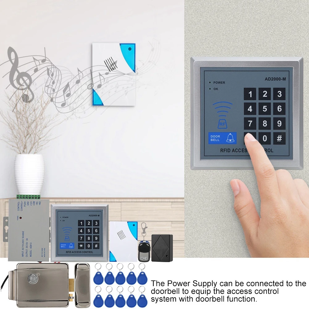 Door Access Control System Electric Lock Remote Doorbell Power Supply 10keyfobs AD2000M Entry | Безопасность и защита